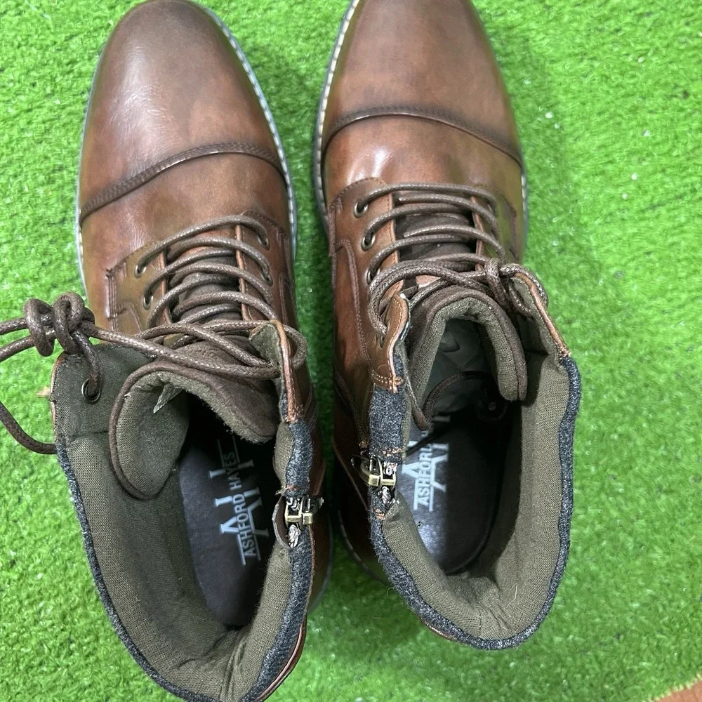 Brown Chukka Boots SZ 12Cap Toe Inside Zip Preppy Ashford Hayes 